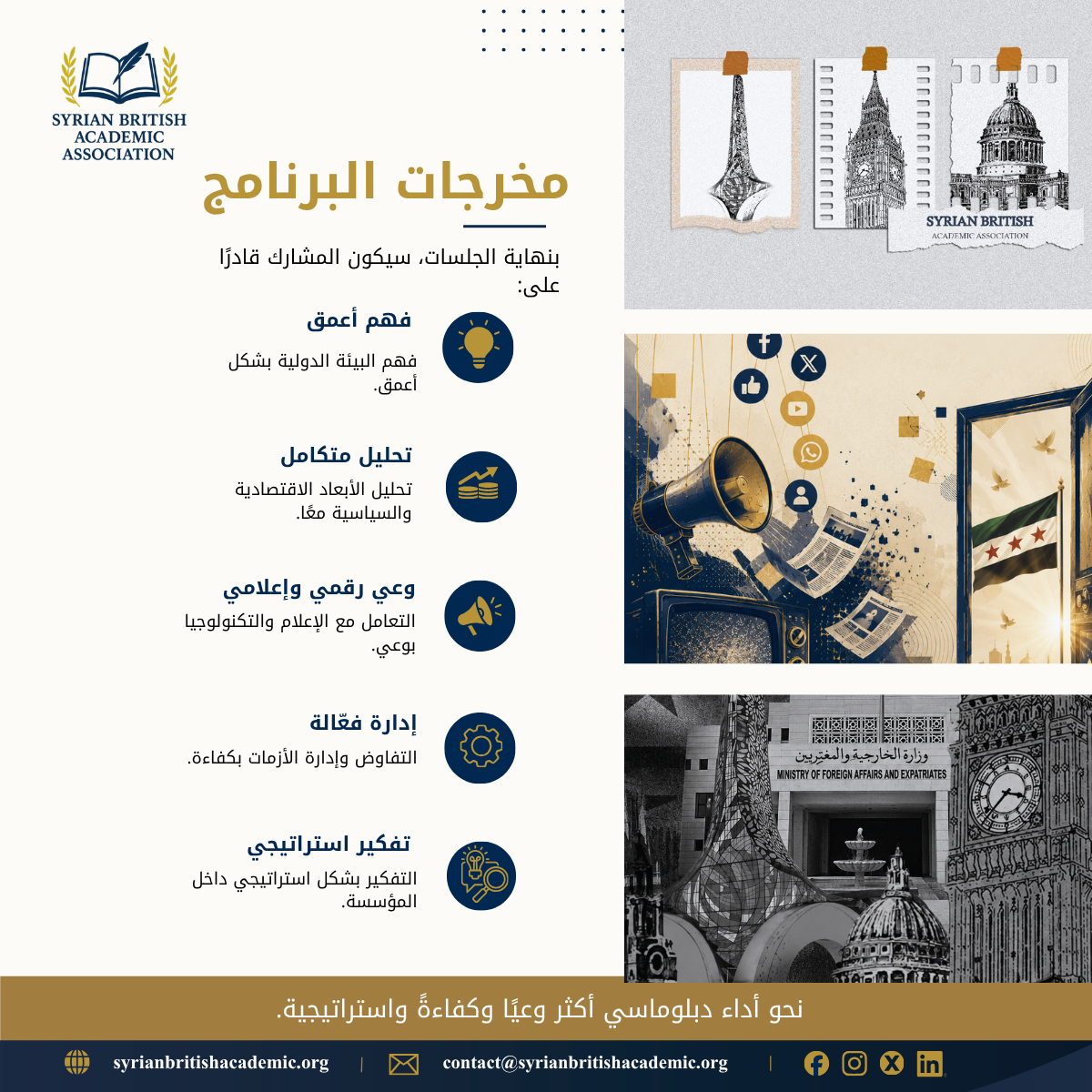 مخرجات برنامج الارتقاء بالدبلوماسية السورية